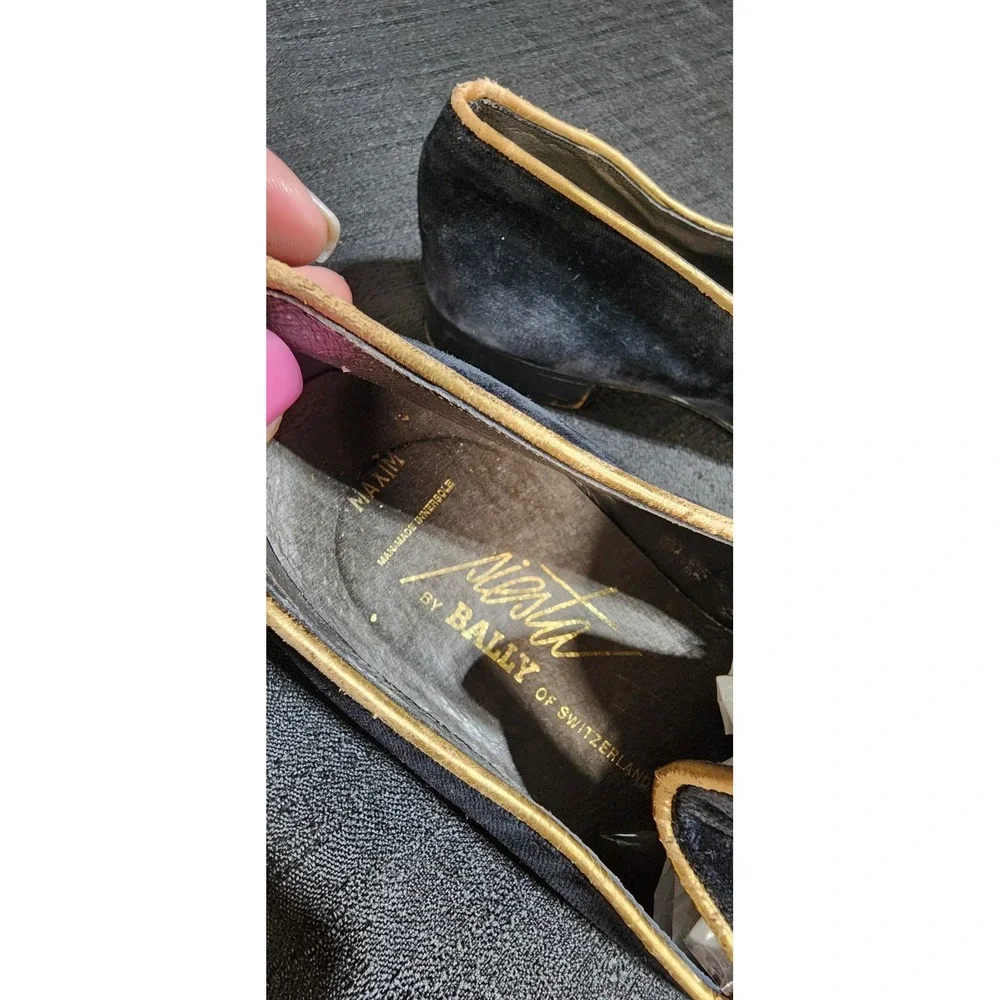 Vintage BALLY‎ Siesta Bespoke Black Slip-on Alpha Sole Men Size 9 Velvet 80s 90s